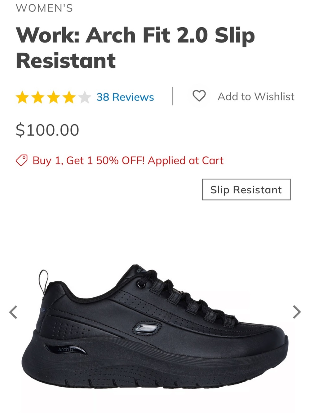 Skechers Arch Fit 2.0 Slip-Resistant Lace-Up Shoe - Black